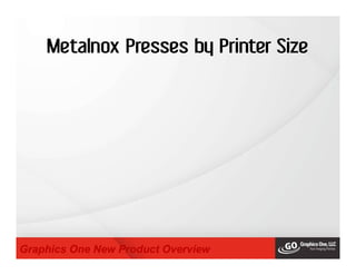 Metalnox Presses by Printer Size
Graphics One New Product Overview
 