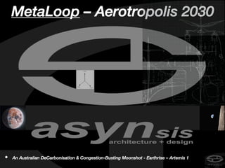 • An Australian DeCarbonisation & Congestion-Busting Moonshot - Earthrise – Artemis 1
MetaLoop – Aerotropolis 2030
 