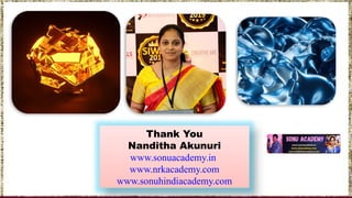 Thank You
Nanditha Akunuri
www.sonuacademy.in
www.nrkacademy.com
www.sonuhindiacademy.com
 