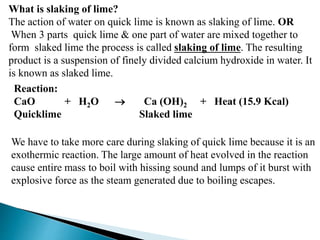 Quicklime Slaking Process extraction of Fe and Cu metals from their ores , alloys | PPTX