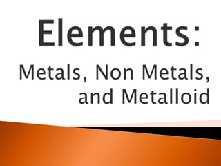 Metals, Non Metals,
      and Metalloid
 
