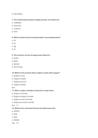 Metals and non metals mcq (1)
