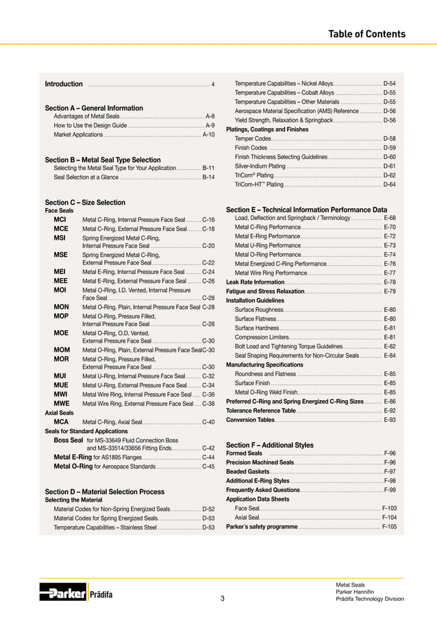 Metal seal design guide metric ; Parker