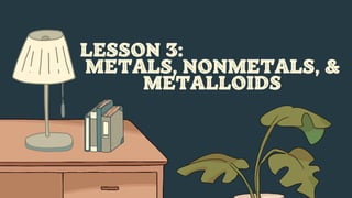 LESSON 3:
METALS, NONMETALS, &
METALLOIDS
 