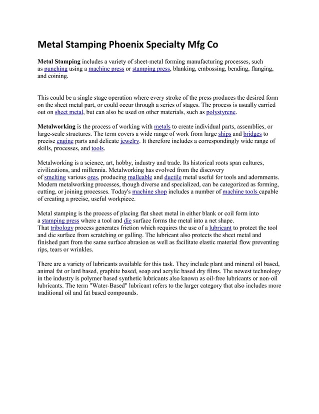 Metal stamping phoenix specialty mfg co PDF