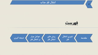 ‫مقدمه‬
‫انتق‬ ‫تئوری‬‫ال‬
‫فلز‬
‫موثر‬ ‫عوامل‬
‫ف‬ ‫انتقال‬ ‫بر‬‫لز‬
‫های‬ ‫روش‬
‫فلز‬ ‫انتقال‬
2
‫گیر‬ ‫نتیجه‬‫ی‬
 
