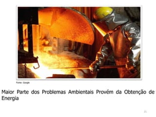 Maior Parte dos Problemas Ambientais Provém da Obtenção de
Energia
Fonte: Google
21
 