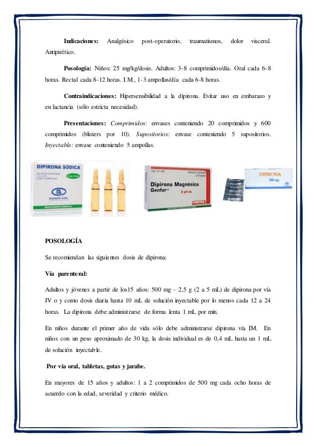 Metamizol o dipirona Metamizol o dipirona