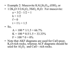 The sequence of zones (Barrovian Zones) now recognized, and the
typical metamorphic mineral assemblage in each, are:
• Chlorite zone. Pelitic rocks are slates or phyllites and
typically contain chlorite, muscovite, quartz and albite
• Biotite zone. Slates give way to phyllites and schists, with
biotite, chlorite, muscovite, quartz, and albite
• Garnet zone. Schists with conspicuous red almandine
garnet, usually with biotite, chlorite, muscovite, quartz, and
albite or oligoclase
• Staurolite zone. Schists with staurolite, biotite, muscovite,
quartz, garnet, and plagioclase. Some chlorite may persist
• Kyanite zone. Schists with kyanite, biotite, muscovite,
quartz, plagioclase, and usually garnet and staurolite
• Sillimanite zone. Schists and gneisses with sillimanite,
biotite, muscovite, quartz, plagioclase, garnet, and perhaps
staurolite. Some kyanite may also be present (although
kyanite and sillimanite are both polymorphs of Al2SiO5)
 
