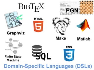 Graphviz 
PGN 
Make Matlab 
Finite State 
Machine 
Domain-Specific Languages (DSLs) 
 