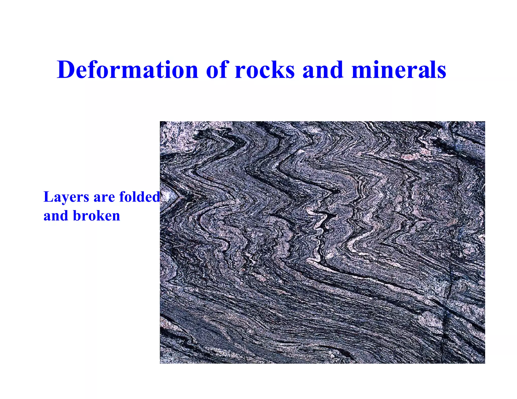 Deformation of rocks and minerals

Layers are folded
and broken

 