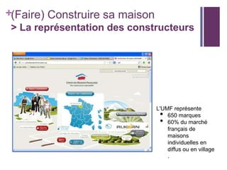 +(Faire) Construire sa maison
> La représentation des constructeurs

L'UMF représente
650 marques
60% du marché
français de
maisons
individuelles en
diffus ou en village
.

•
•

 