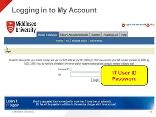 Logging in to My Account 
© Middlesex University 
19 
IT User ID 
Password 
 