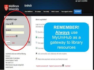 © Middlesex University 
REMEMBER! 
Always use 
MyUniHub as a 
gateway to library 
resources 
 