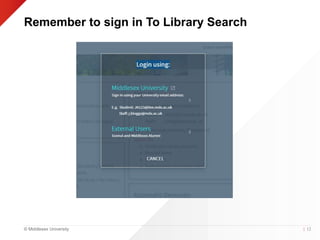 © Middlesex University
Remember to sign in To Library Search
| 12
 
