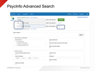 © Middlesex University
PsycInfo Advanced Search
Presentation title
 