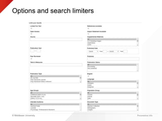 © Middlesex University
Options and search limiters
Presentation title
 