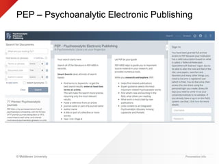 © Middlesex University
PEP – Psychoanalytic Electronic Publishing
Presentation title
 