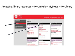 Accessing library resources – MyUniHub – MyStudy – MyLibrary
 