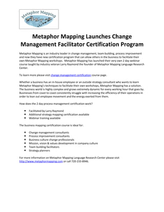 Metaphor Mapping Launches Change Management Facilitator Certification Program