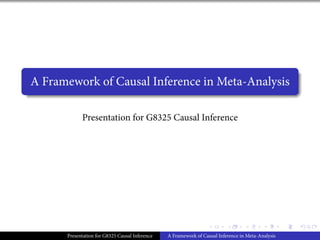 . . . . . .
.
......
A Framework of Causal Inference in Meta-Analysis
Presentation for G8325 Causal Inference
Presentation for G8325 Causal Inference A Framework of Causal Inference in Meta-Analysis
 
