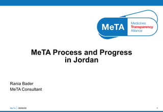 Rania Bader MeTA Consultant MeTA Process and Progress  in Jordan  MeTA  10/06/09 