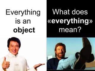 What does
«everything»
mean?
Everything
is an
object
 