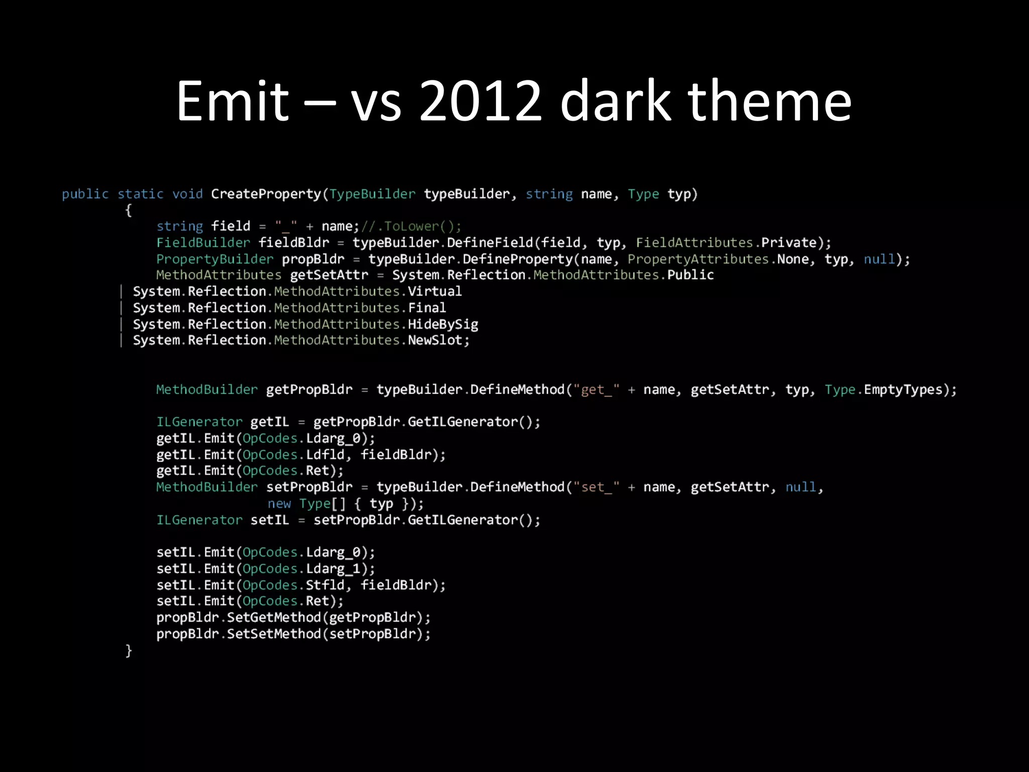 Emit – vs 2012 dark theme
 