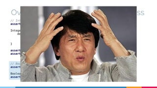 Overriding methods using MetaClass 
// Integer 
assert '42' == 42.toString() 
Integer.metaClass.toString = { 
delegate == 42 ? 
'The answer to life, the universe and everything' : 
String.valueOf(delegate) 
} 
assert 42.toString() == 'The answer to life, the universe and everything' 
assert 100.toString() == '100' 
// Boolean 
assert false.toBoolean() == false 
Boolean.metaClass.toBoolean = { !delegate } 
assert false.toBoolean() == true 
 