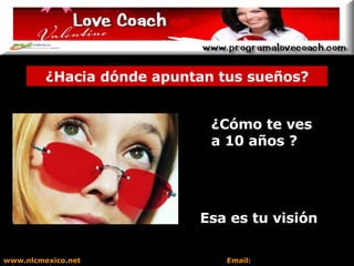 ¿Cómo te ves a 10 años ? Esa es tu visión ¿Hacia dónde apuntan tus sueños? www.nlcmexico.net  Email:  informes@nlcmexico.com 