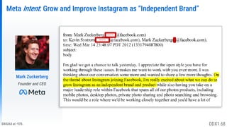 DX0263 at -970.
Meta Intent: Grow and Improve Instagram as “Independent Brand”
Mark Zuckerberg
Founder and CEO
DDX1.68
REDACTED
REDACTED
 