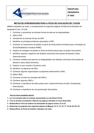 Metas 9º Ano 11 03 09