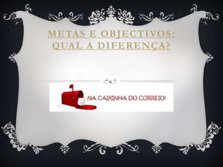METAS E OBJECTIVOS:
QUAL A DIFERENÇA?
 