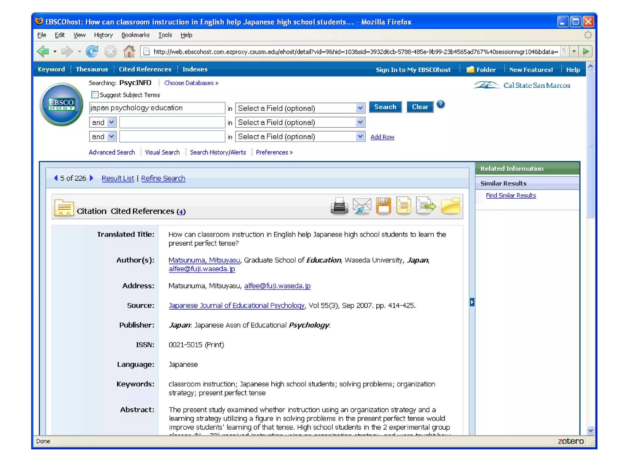 Services for resultsSpell checkPeer reviewed flagFull-text look-upFull-text linkingFormatForeign language