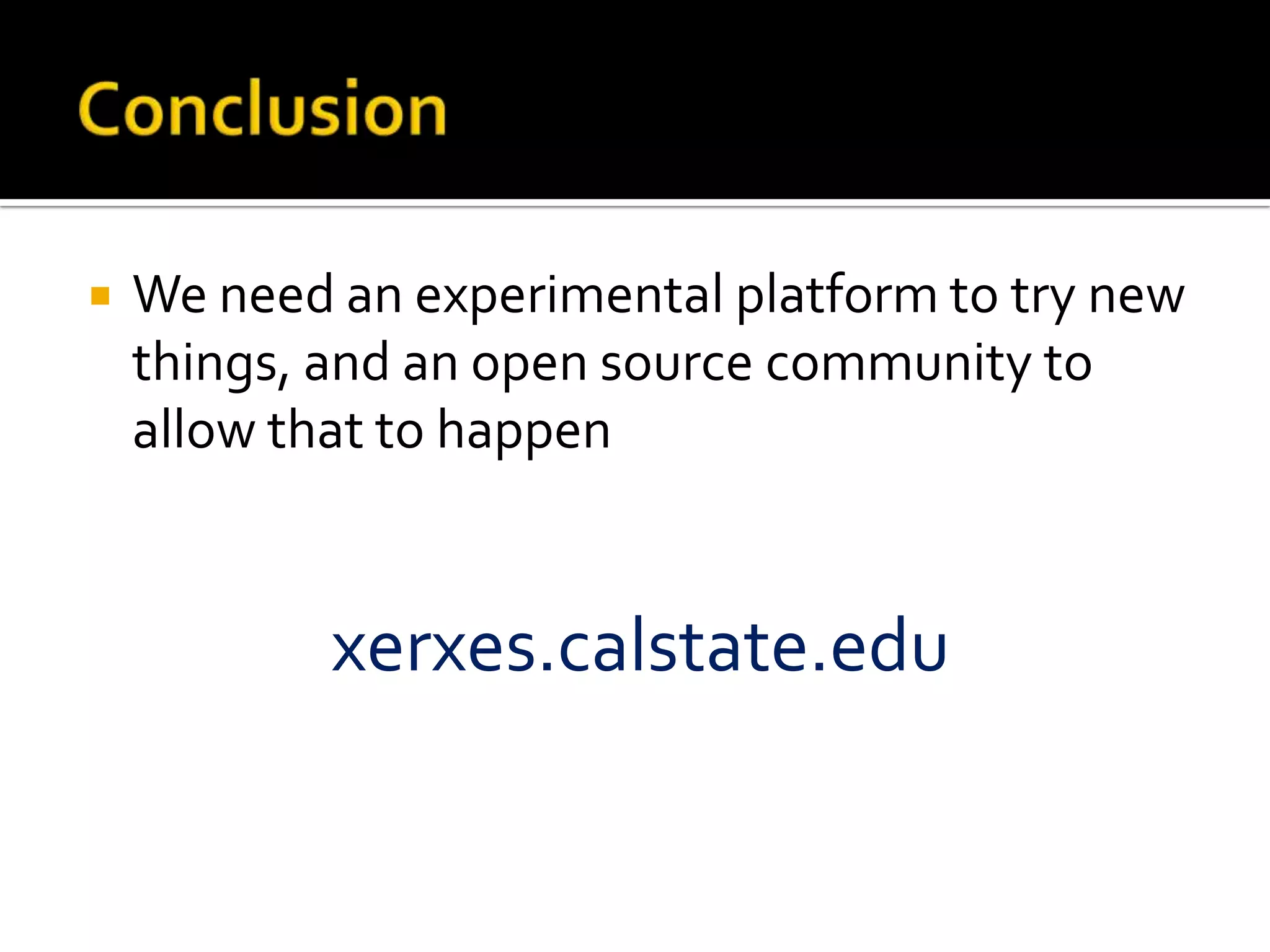Library portal?Metalib not flexible enoughInterfaceAdding functionalityIntegrating with other systemsXerxes should beEverything is XML-basedOpen source