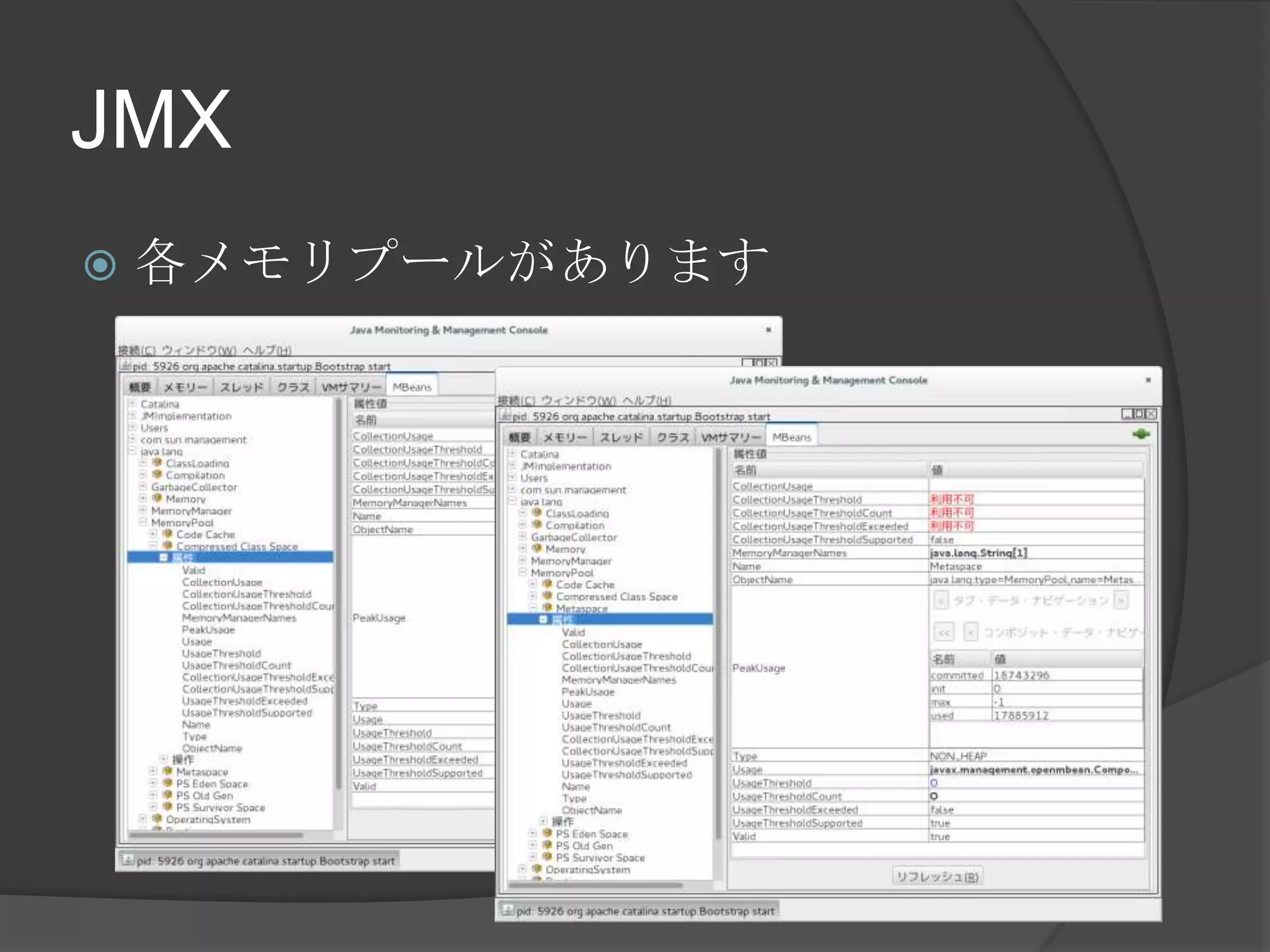 JMX
 各メモリプールがあります
 