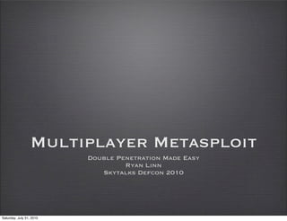 Multiplayer Metasploit
                          Double Penetration Made Easy
                                   Ryan Linn
                             Skytalks Defcon 2010




Saturday, July 31, 2010
 