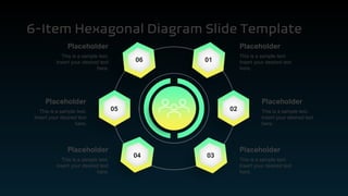 6-Item Hexagonal Diagram Slide Template
01
02
03
06
05
04
This is a sample text.
Insert your desired text
here.
Placeholder
This is a sample text.
Insert your desired text
here.
Placeholder
This is a sample text.
Insert your desired text
here.
Placeholder
This is a sample text.
Insert your desired text
here.
Placeholder
This is a sample text.
Insert your desired text
here.
Placeholder
This is a sample text.
Insert your desired text
here.
Placeholder
 