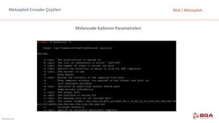 @BGASecurity
BGA	|	MetasploitMetasploit Encoder Çeşitleri
Msfencode Kullanım	Parametreleri
 