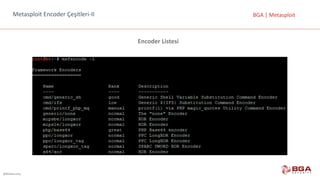 @BGASecurity
BGA	|	MetasploitMetasploit Encoder Çeşitleri-II
Encoder Listesi	
 