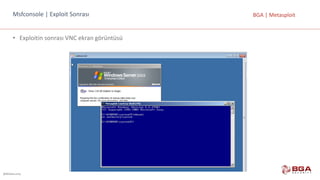 @BGASecurity
BGA	|	MetasploitMsfconsole |	Exploit Sonrası
• Exploitin sonrası	VNC	ekran	görüntüsü
 