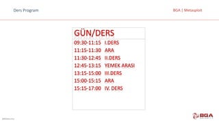 @BGASecurity
BGA	|	MetasploitDers	Program
 