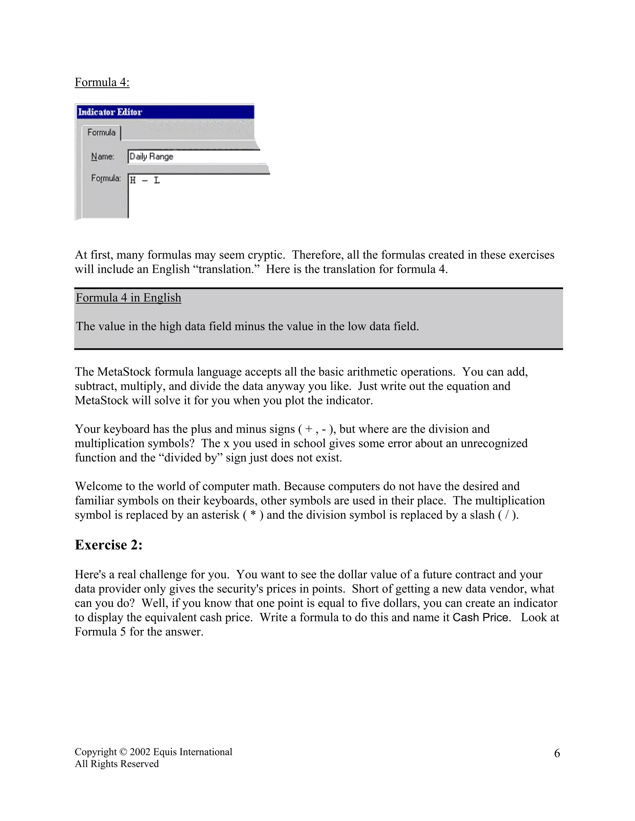 Metastock formula primer | PDF