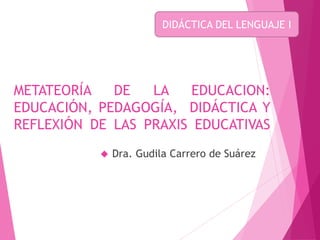 METATEORÍA DE LA EDUCACION:
EDUCACIÓN, PEDAGOGÍA, DIDÁCTICA Y
REFLEXIÓN DE LAS PRAXIS EDUCATIVAS
 Dra. Gudila Carrero de Suárez
DIDÁCTICA DEL LENGUAJE I
 
