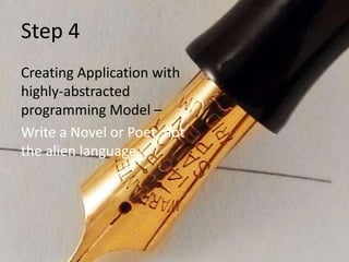 Step 4
Creating Application with
highly-abstracted
programming Model –
Write a Novel or Poet, not
the alien language
 
