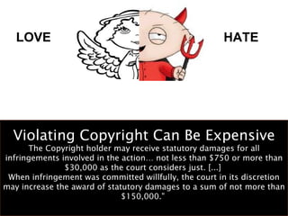 Violating Copyright Can Be Expensive The Copyright holder may receive statutory damages for all infringements involved in ...