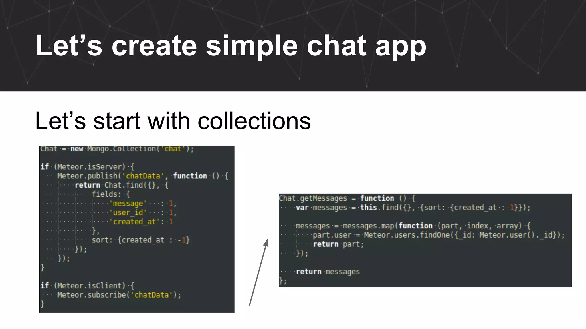 Let’s create simple chat app
Let’s start with collections
 
