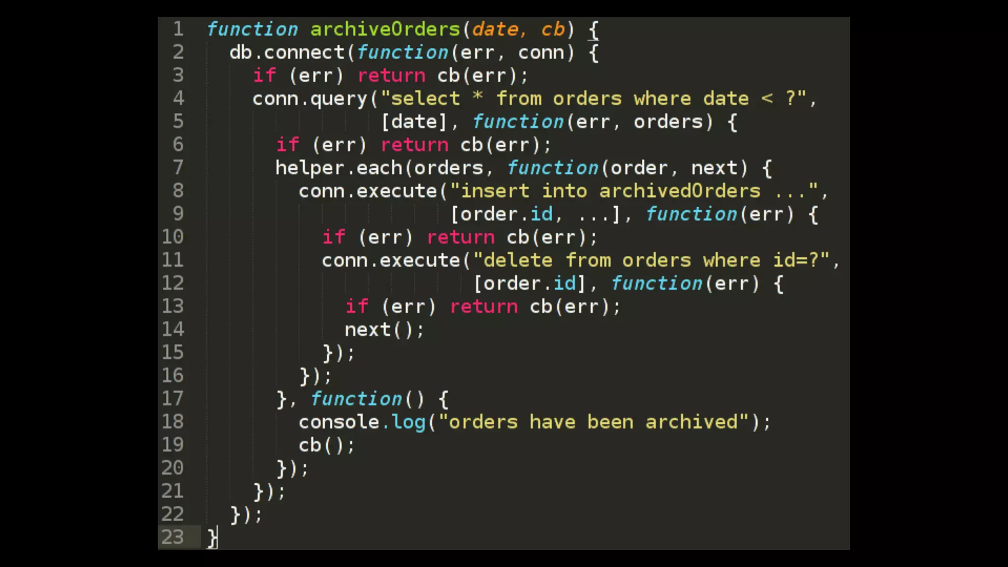 db.connect()
conn.query
(“select”)

loop

{

conn.execute(“insert”)

conn.execute(“delete”)

 