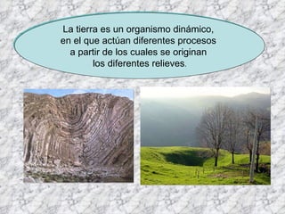 La tierra es un organismo dinámico,  en el que actúan diferentes procesos  a partir de los cuales se originan  los diferentes relieves . 