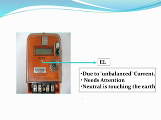 EL
•Due to ‘unbalanced’ Current.
• Needs Attention
•Neutral is touching the earth
.
 